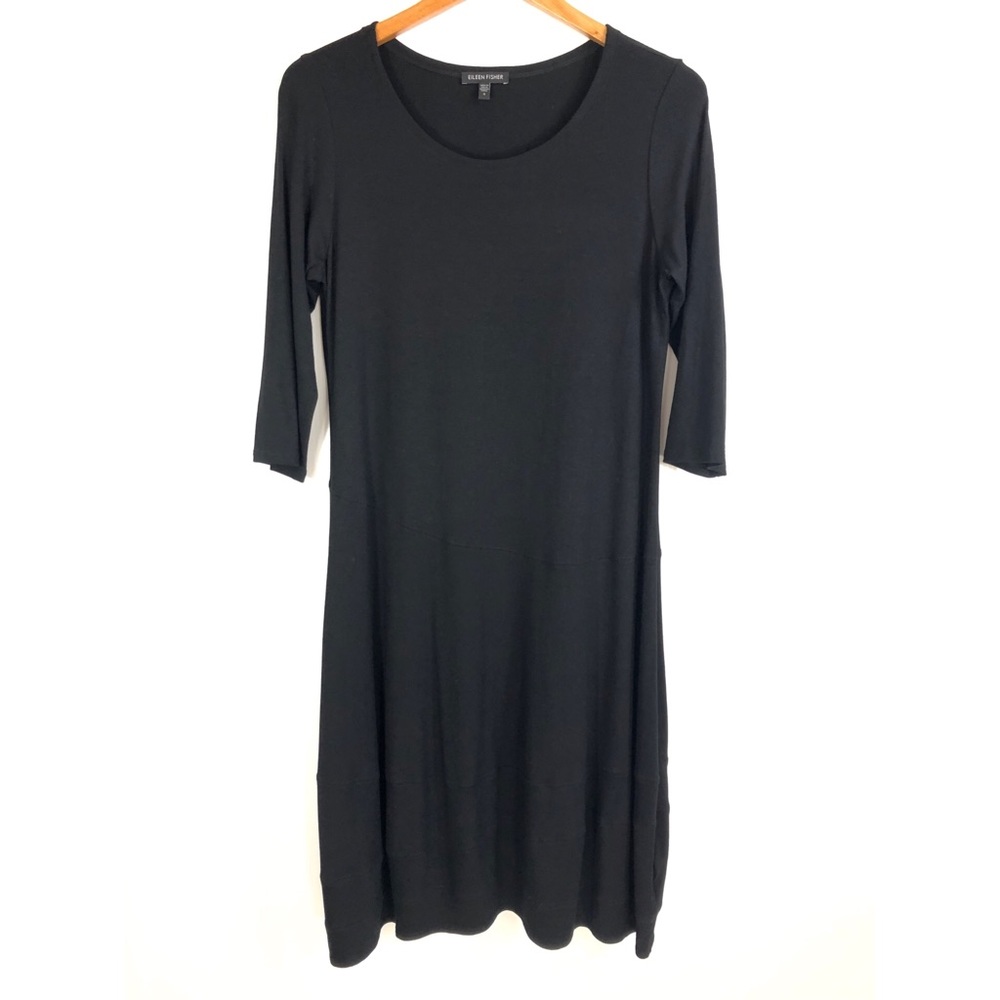 Eileen Fisher Classic Black Dress‎ Size Small Shift Dress Minimalist Capsule